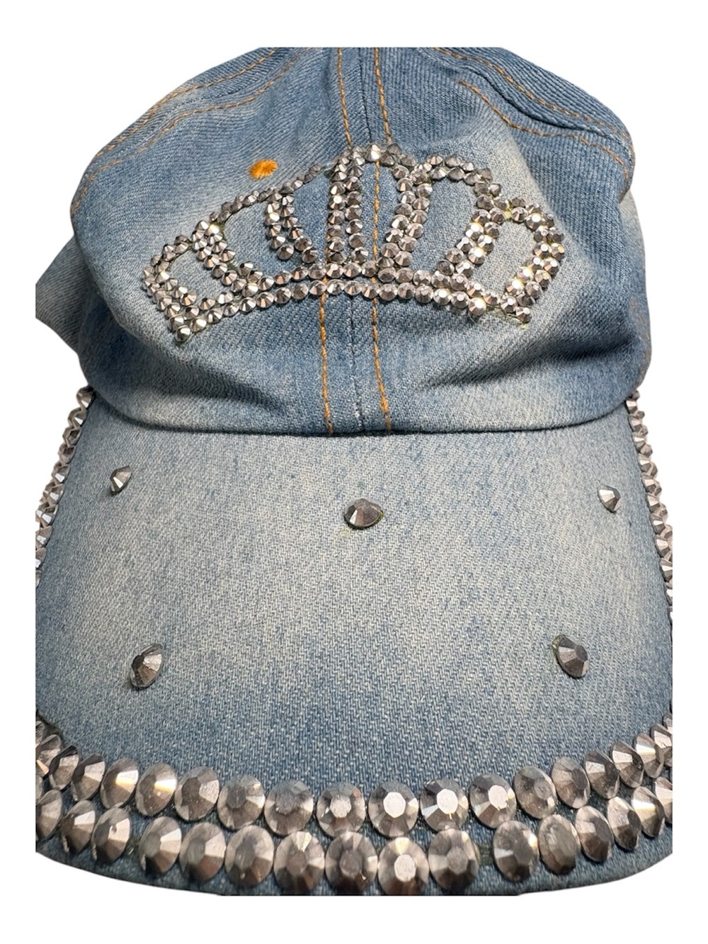 Denim Jeweled Crown Cap - Light Blue
